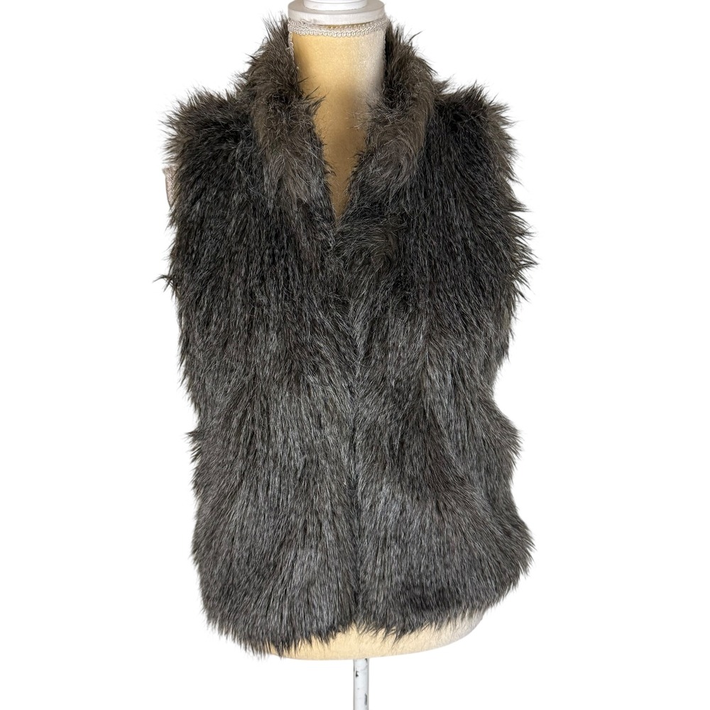 True Love Faux Fur Vest‎ Women's M/M Gray Brown Fluffy Cozy Layering